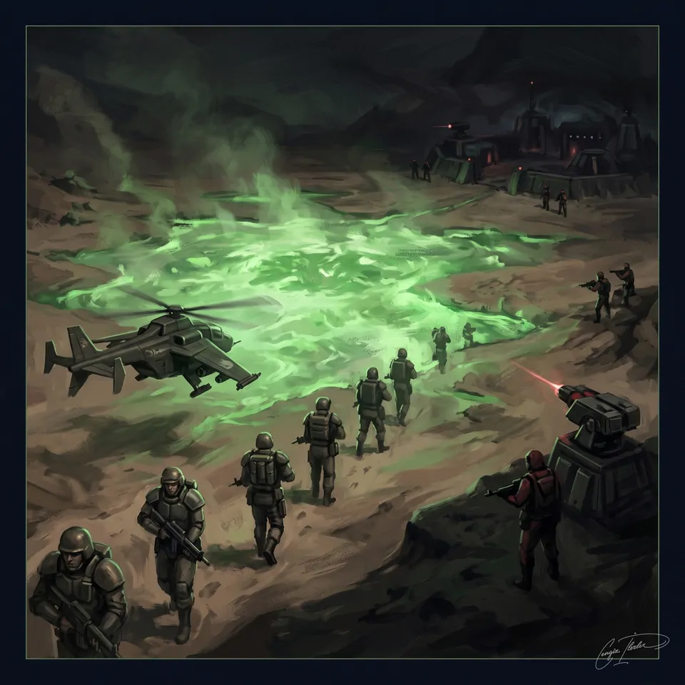Painted cover art for Command & Conquer.