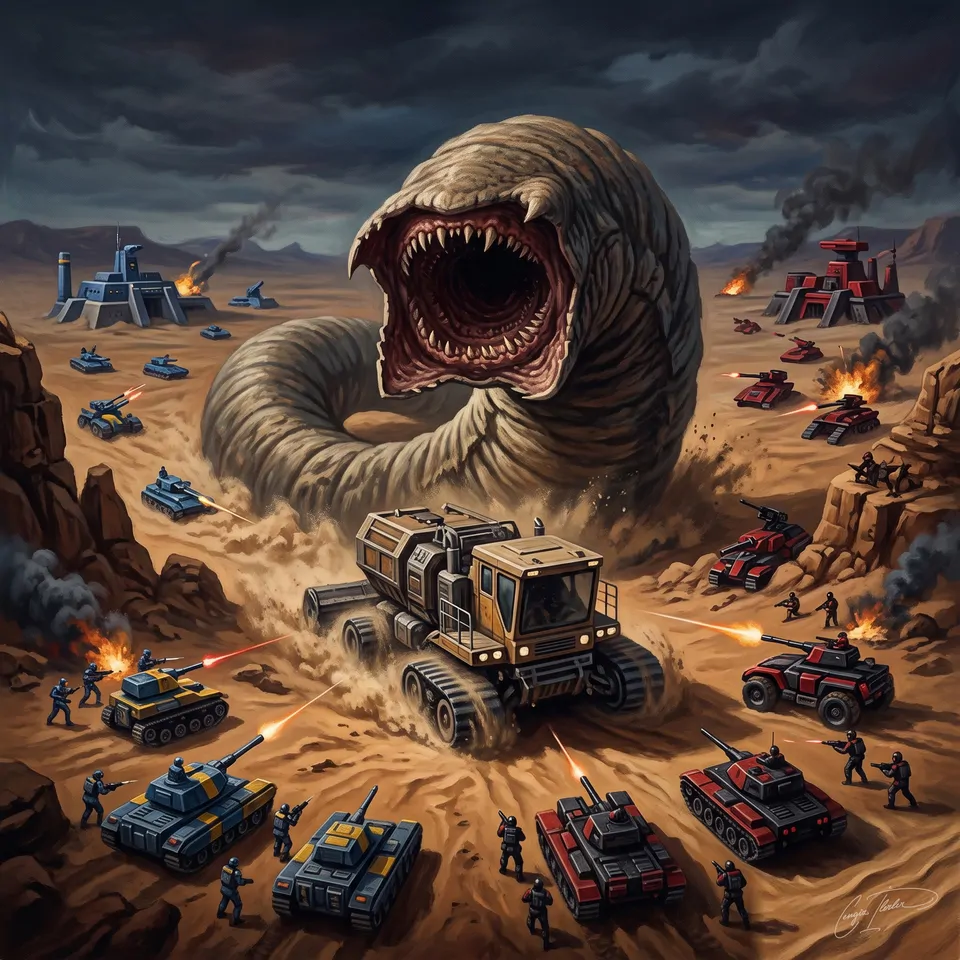 Painted cover art for Dune II.