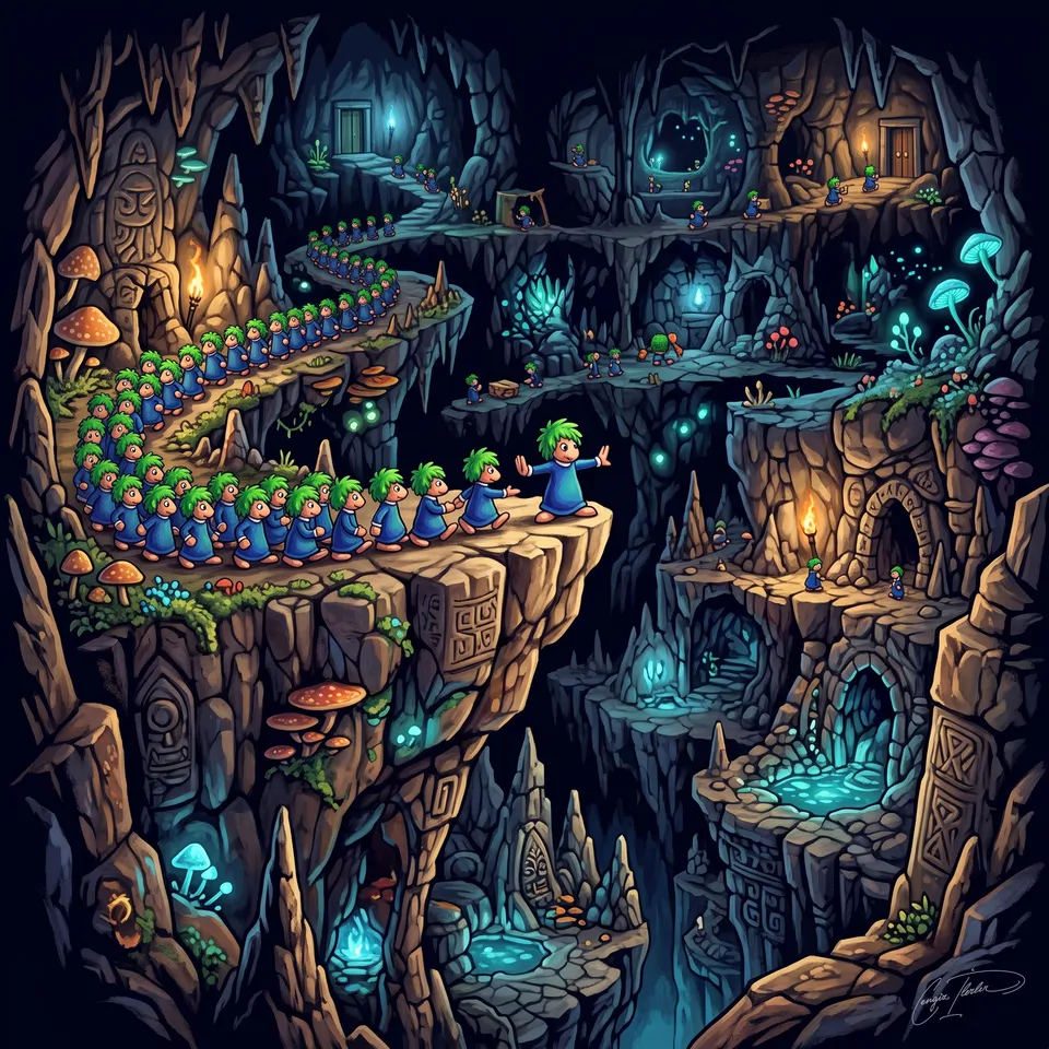 Painted cover art for Lemmings.