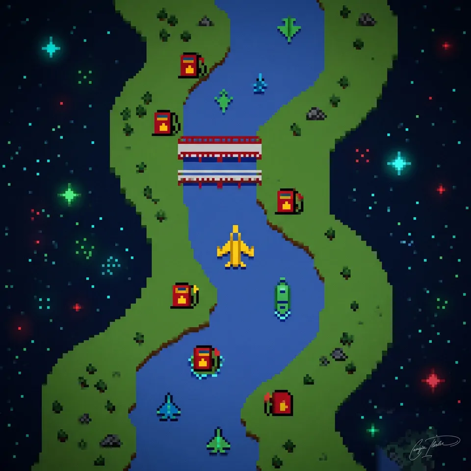 Painted cover art for River Raid.
