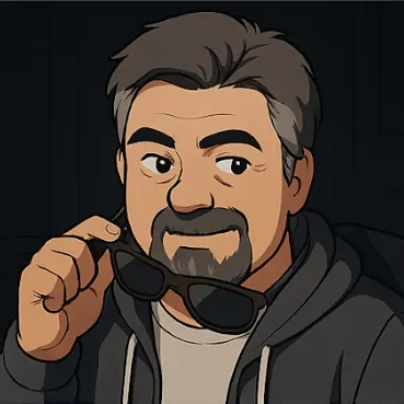Illustrated avatar of Cengiz, lowering his sunglasses.