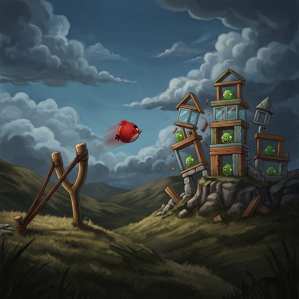 Painted cover art for Angry Birds.