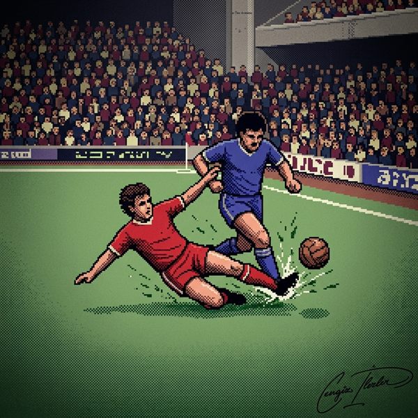 Painted cover art for Emlyn Hughes International Soccer.