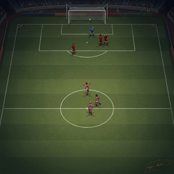Painted cover art for Sensible Soccer.