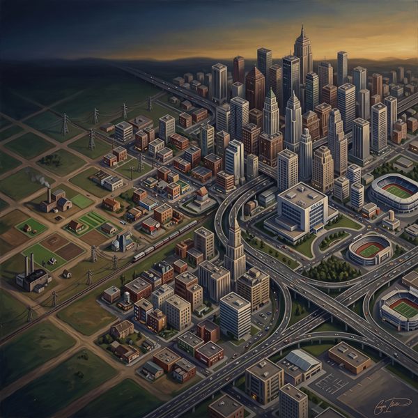 Painted cover art for SimCity.