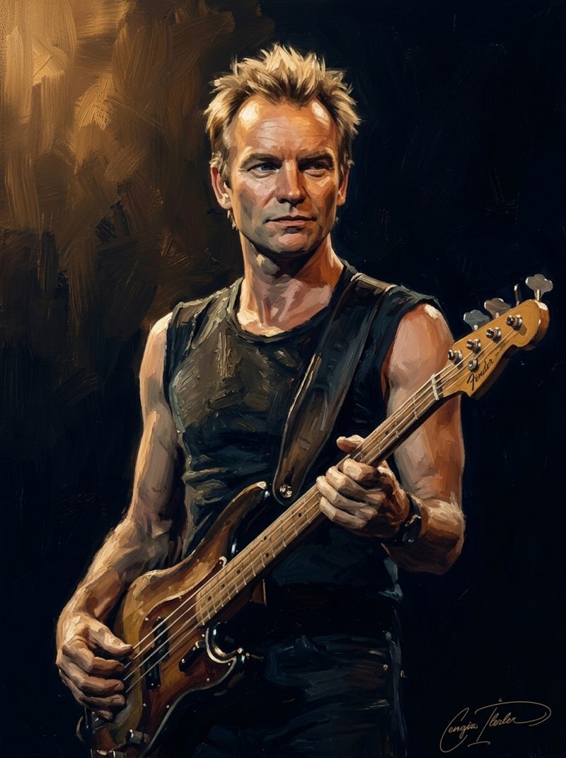 Painted portrait of Sting.